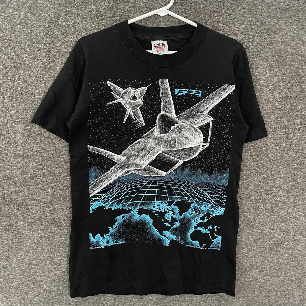 VTG Oneita F22 Super Cruiser Shirt Mens M T-Shirt 90s SINGLE STITCH AOP Jet